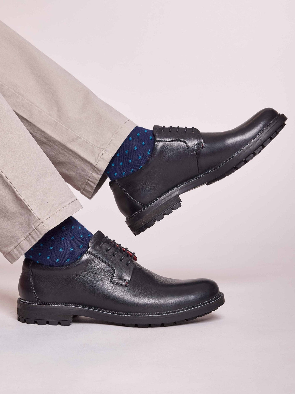 Black men's leather derby shoes - CASELLA BLACK