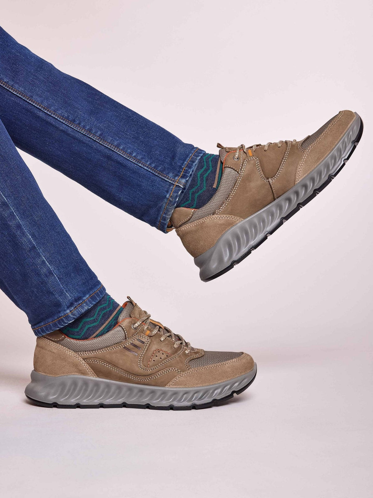 Neutral men's sporty lace-up trainers - RANGELAND STONE