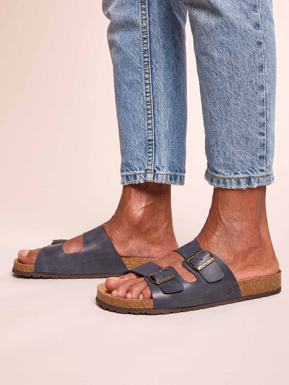 Blue leather cork footbed sandals - MUNICH WAXY INDIGO