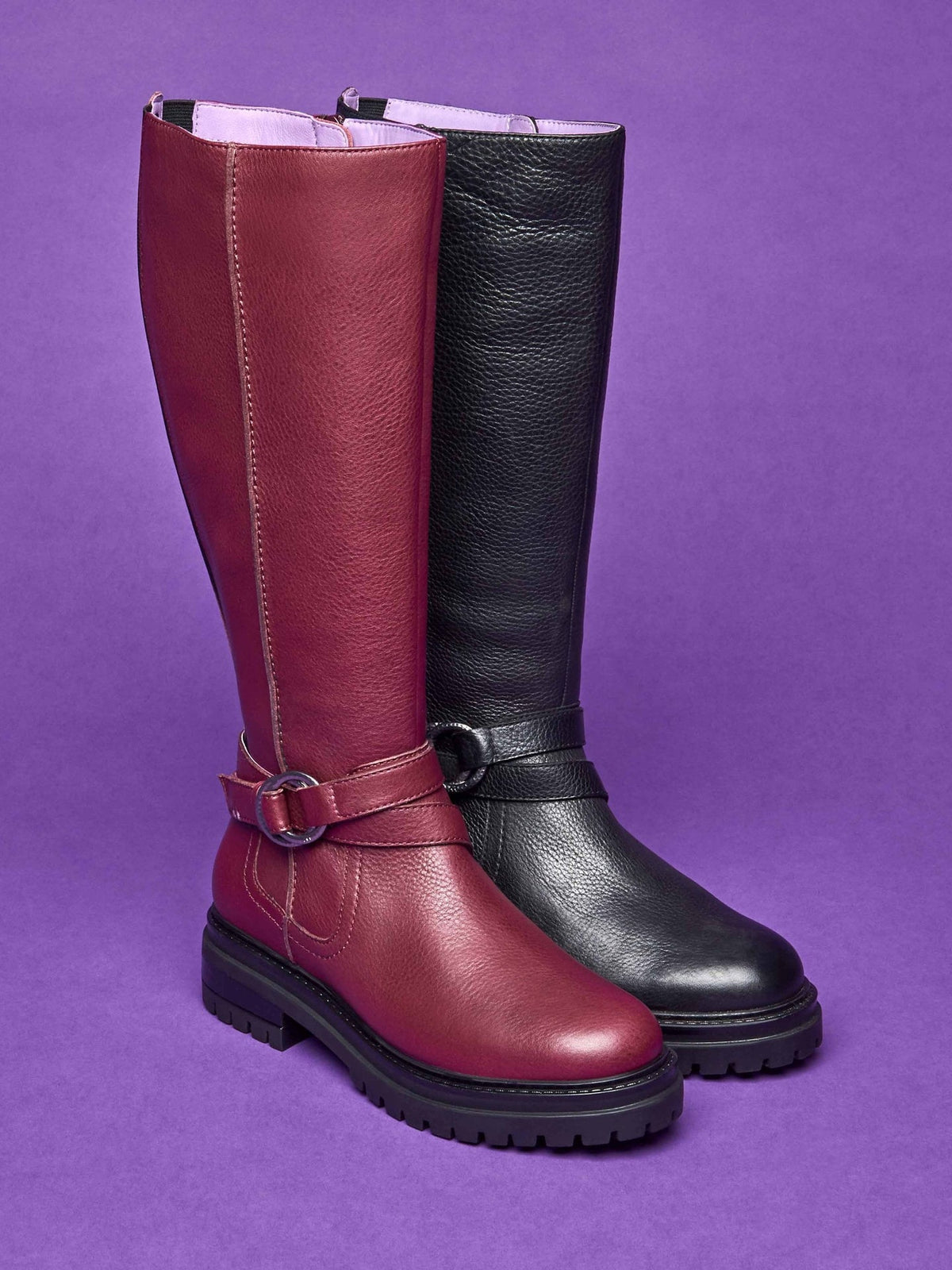 Black knee-high leather biker boots - KAHLO BLACK