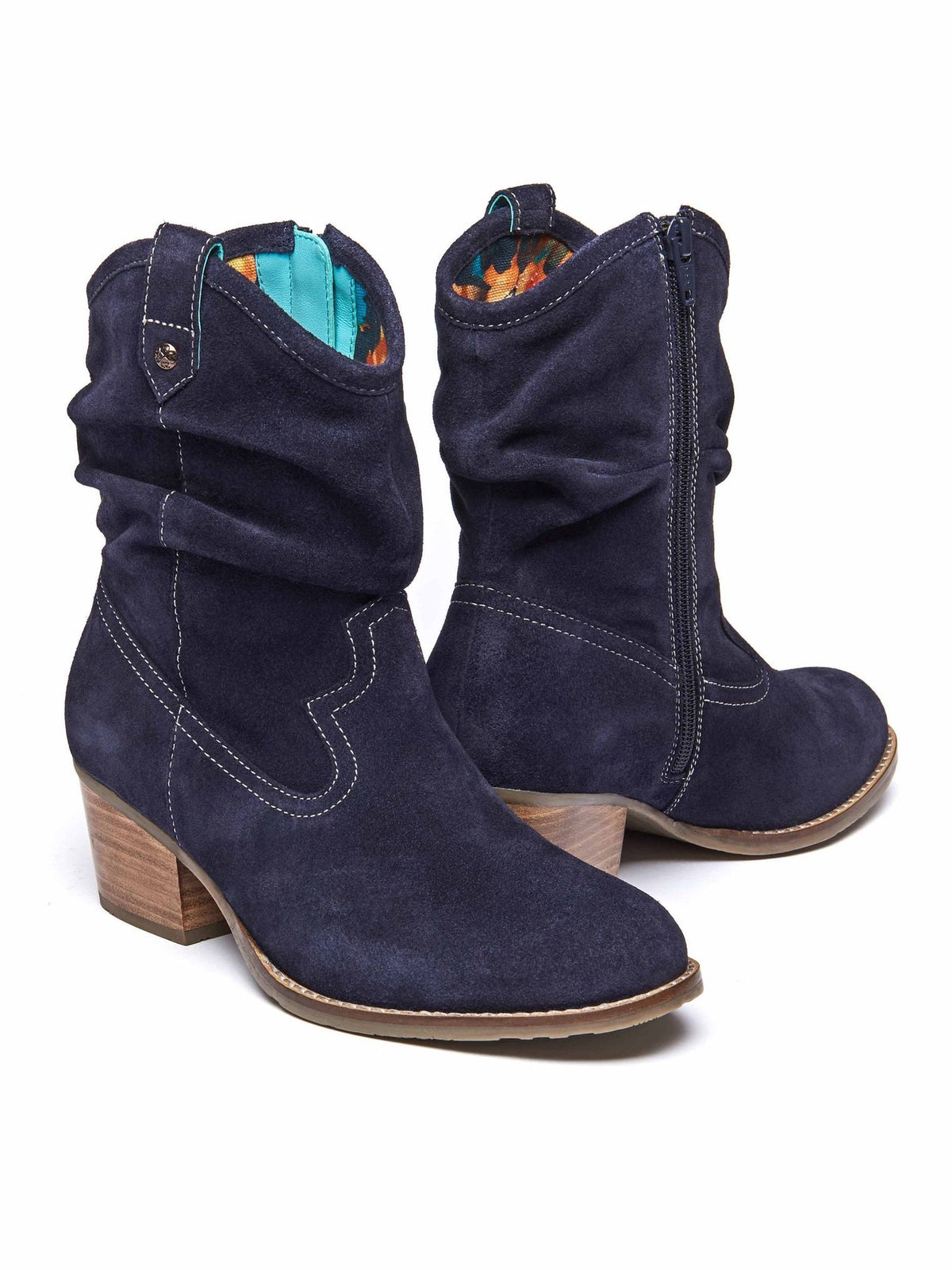 Blue suede Western ankle boots - ERICA INDIGO