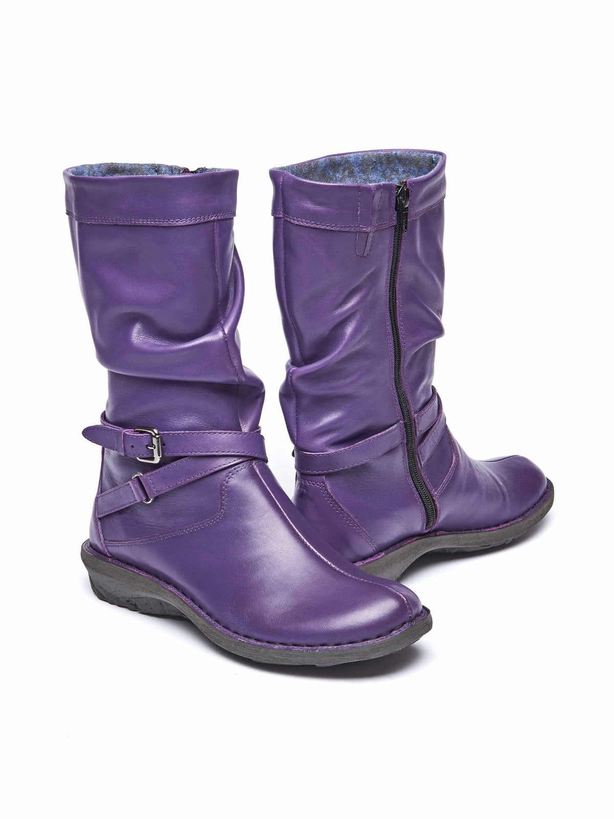 Purple slouchy mid-length leather boots - TEACAKE ROYAL PURPLE