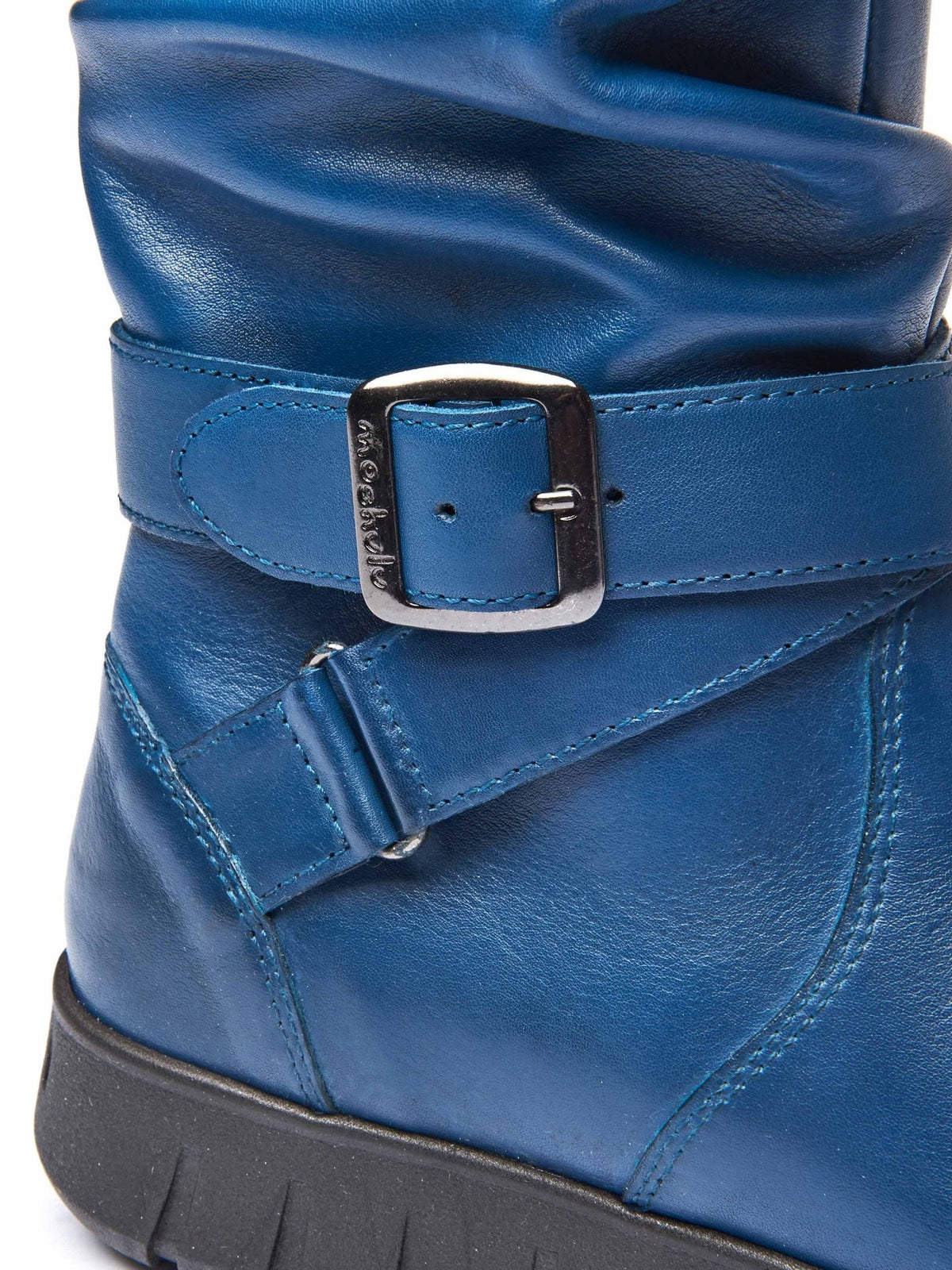 Blue ruched leather mid-length boots - MALMO DARK TEAL