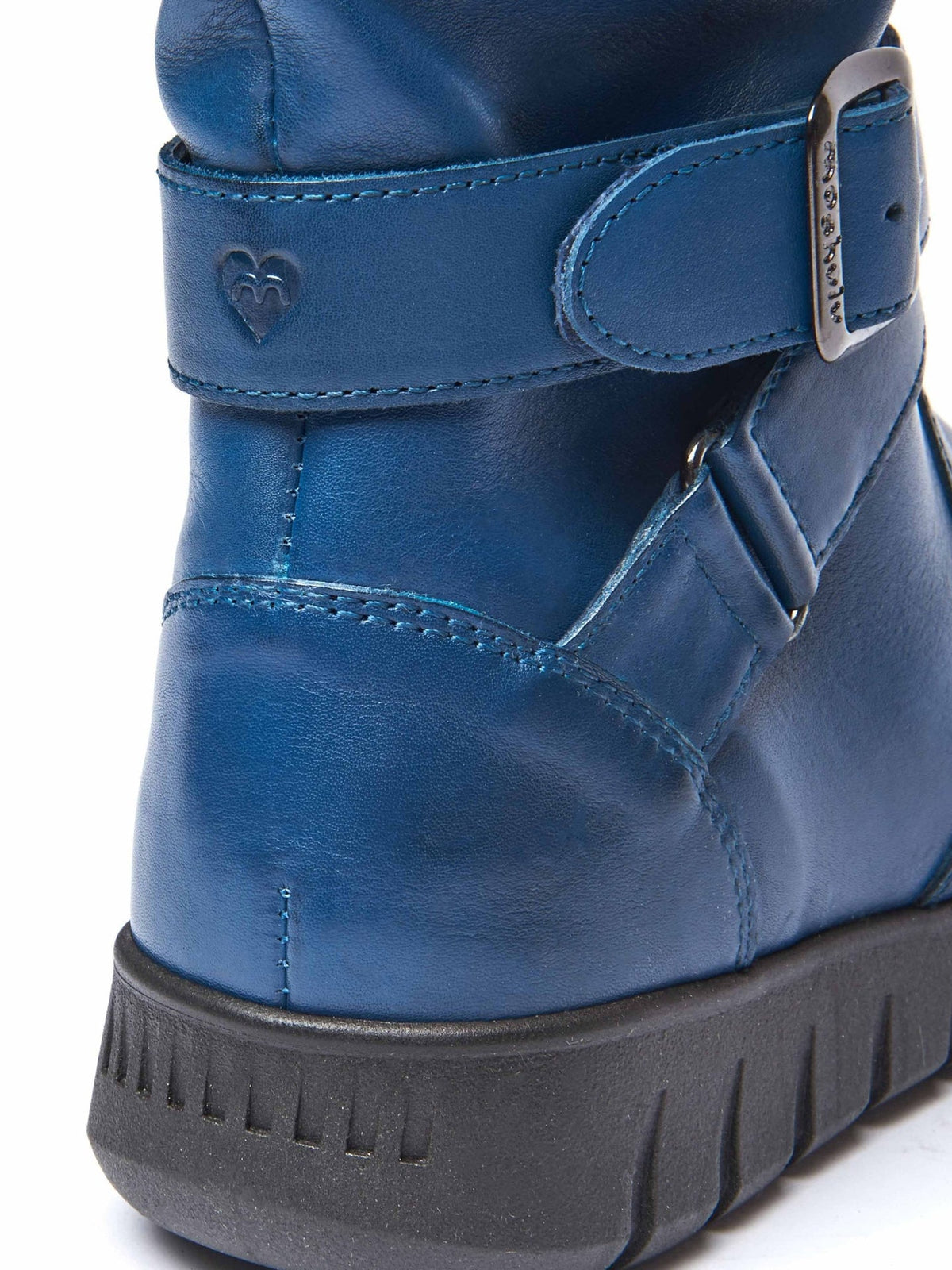 Blue ruched leather mid-length boots - MALMO DARK TEAL