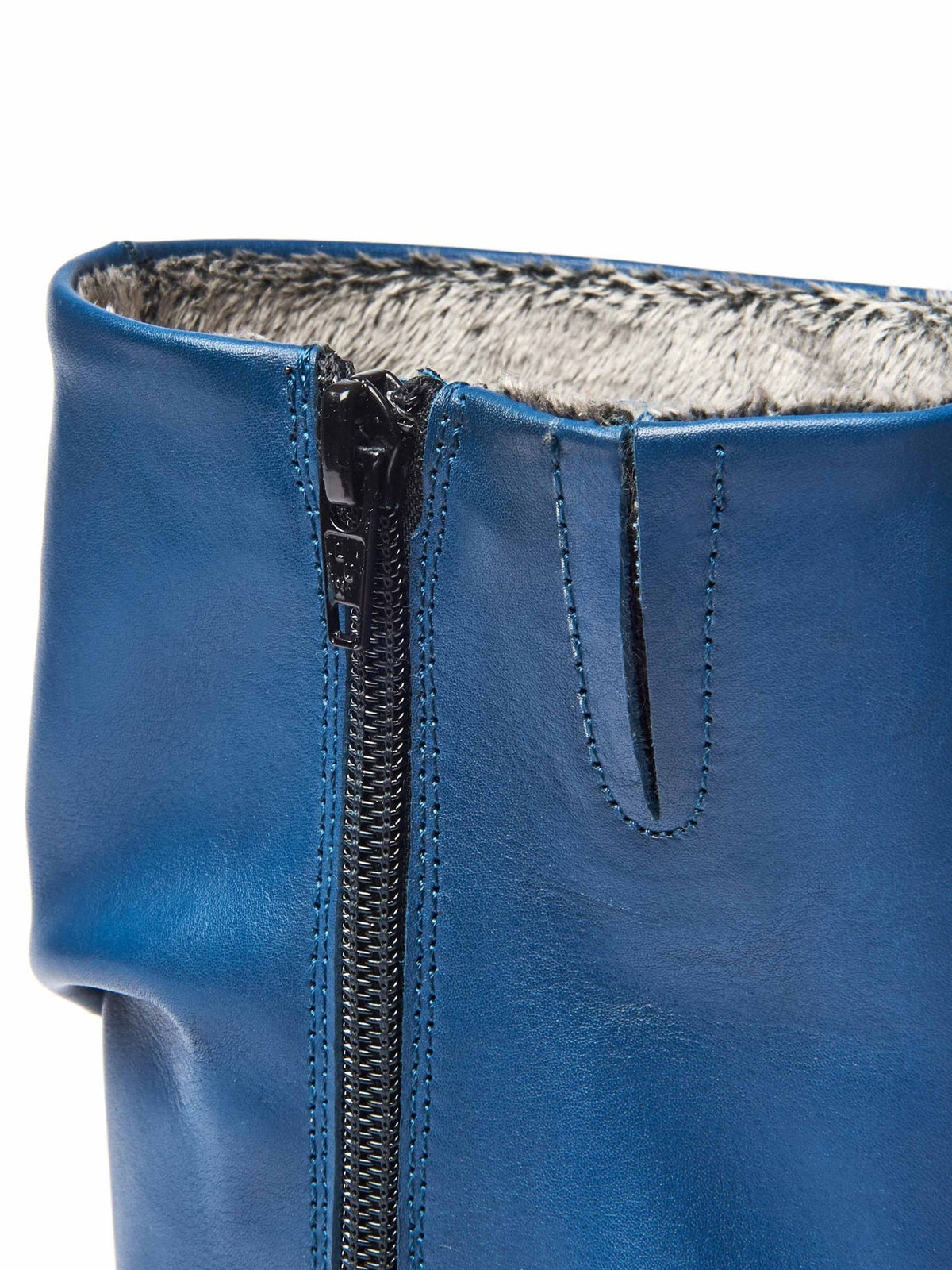 Blue ruched leather mid-length boots - MALMO DARK TEAL