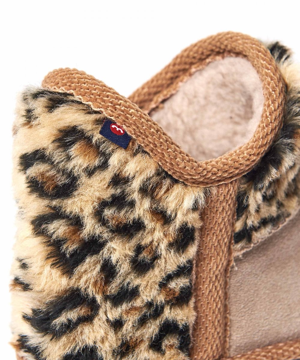 Neutral kids animal print fluffy bootie slippers - MINI SNOWMAN BEIGE