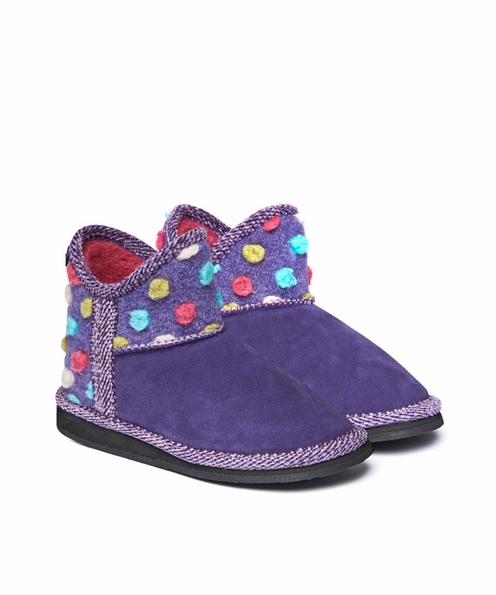 Purple kids spotty bootie slippers - MINI FIRESIDE VIOLET