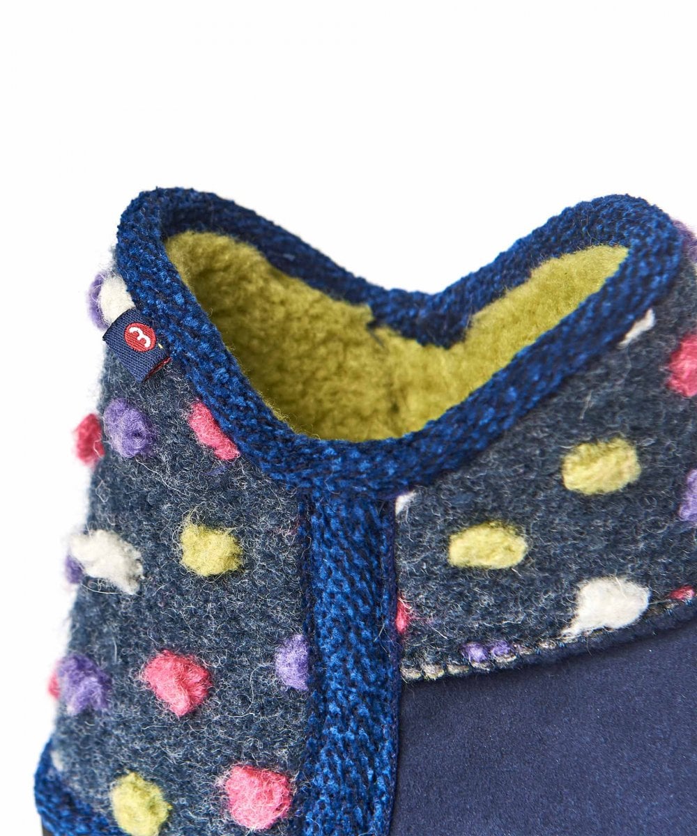 Blue kids spotty bootie slippers - MINI FIRESIDE INDIGO