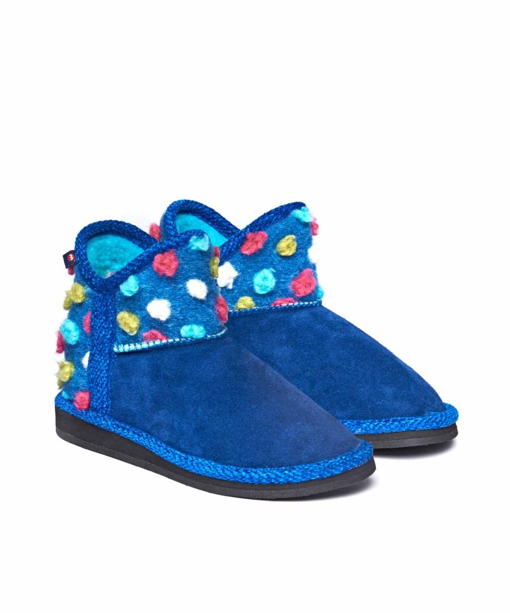Blue kids spotty bootie slippers - MINI FIRESIDE COBALT