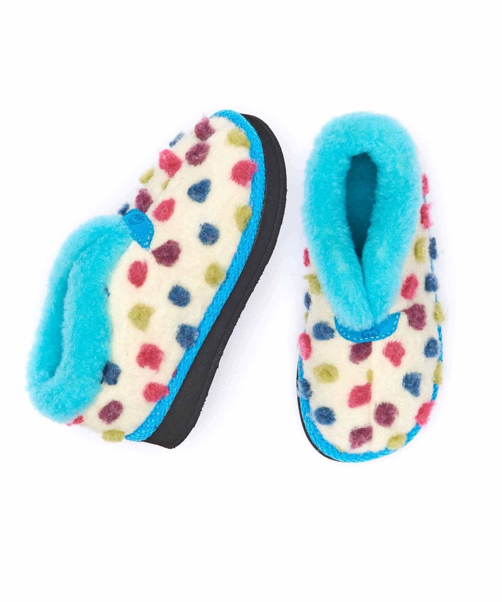 White kids spotty short bootie slippers - MINI BO ICE