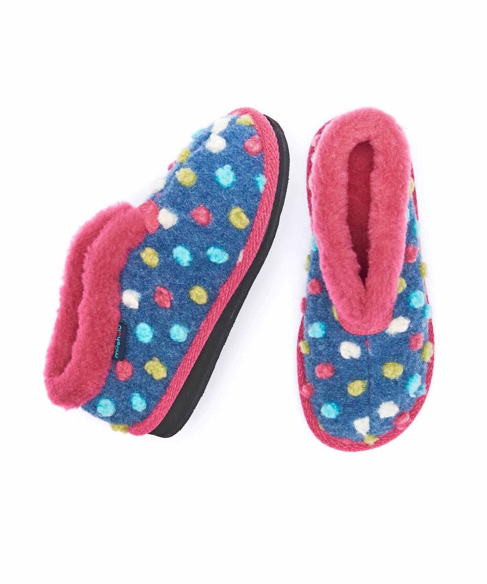 Blue kids spotty short bootie slippers - MINI BO DENIM