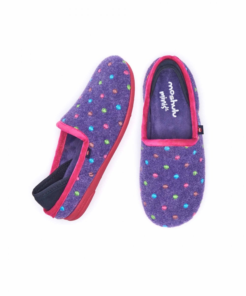 Purple kids spotty felt slippers - MINI GLACE VIOLET