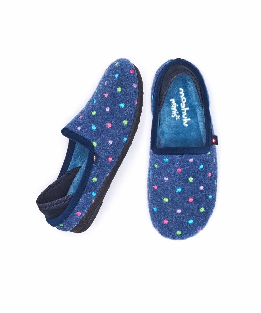 Blue kids spotty felt slippers - MINI GLACE DENIM