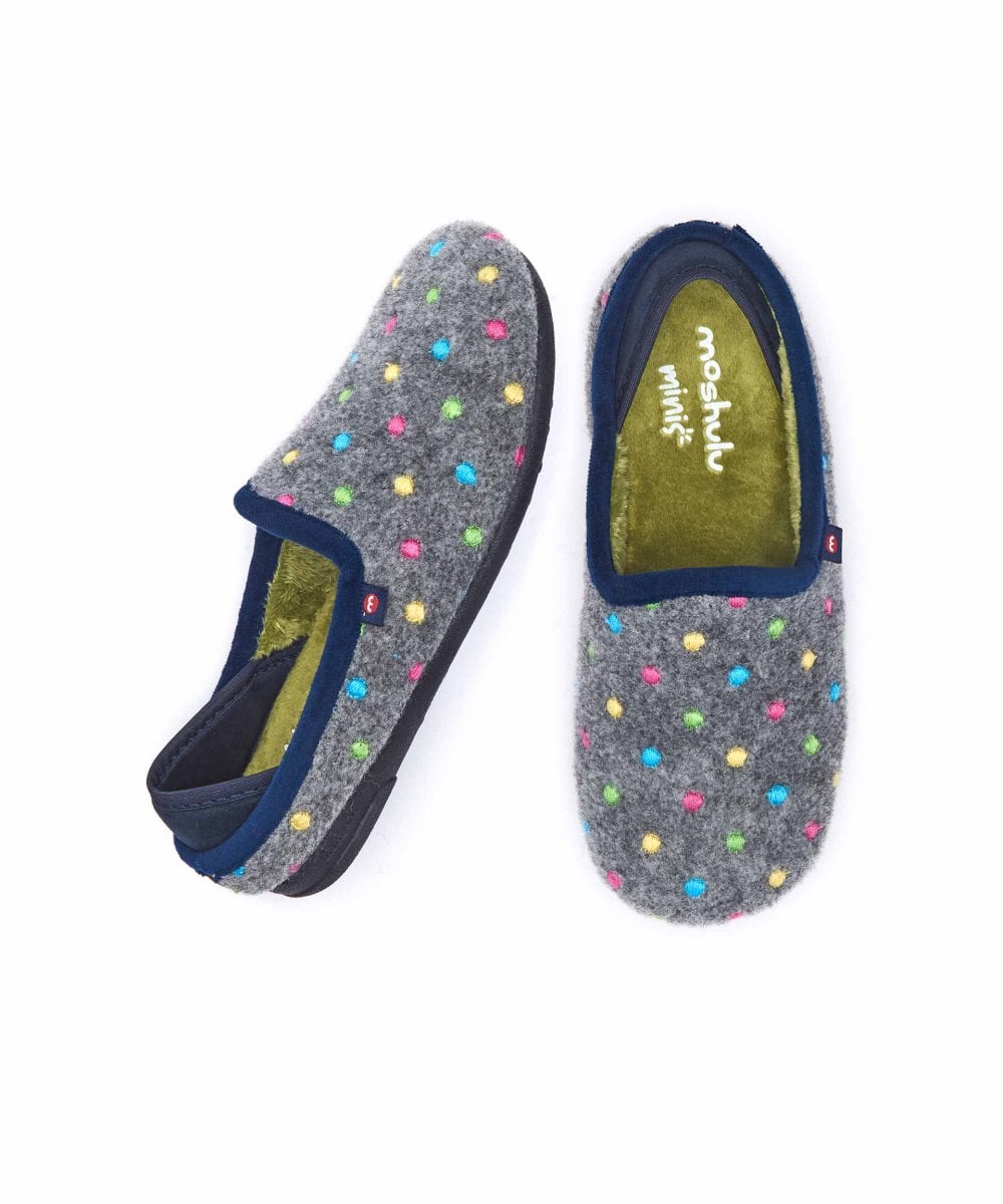 Grey kids spotty felt slippers - MINI GLACE CHARCOAL