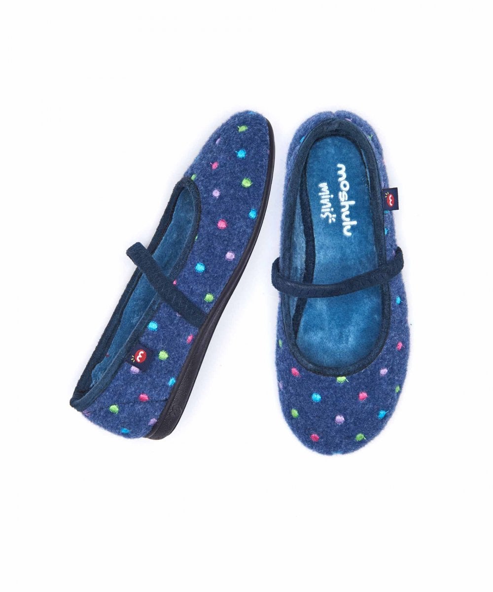 Blue kids spotty felt slippers - MINI CARAMEL DENIM