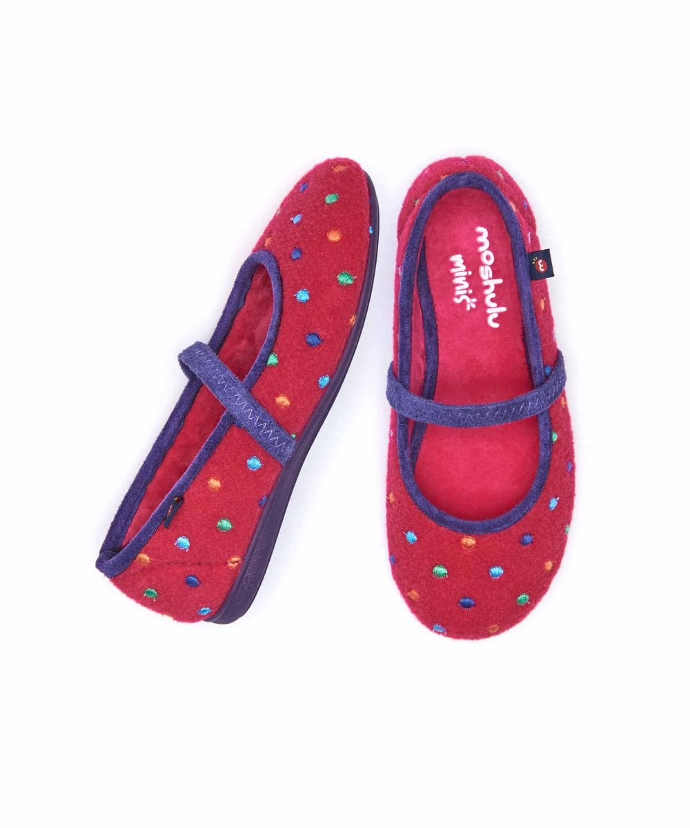 Pink kids spotty felt slippers - MINI CARAMEL PINK