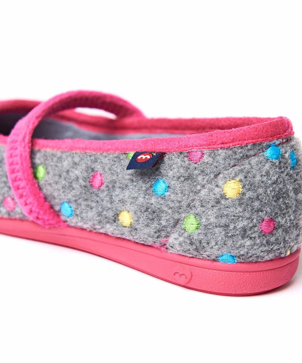 Grey kids spotty felt slippers - MINI CARAMEL CHARCOAL