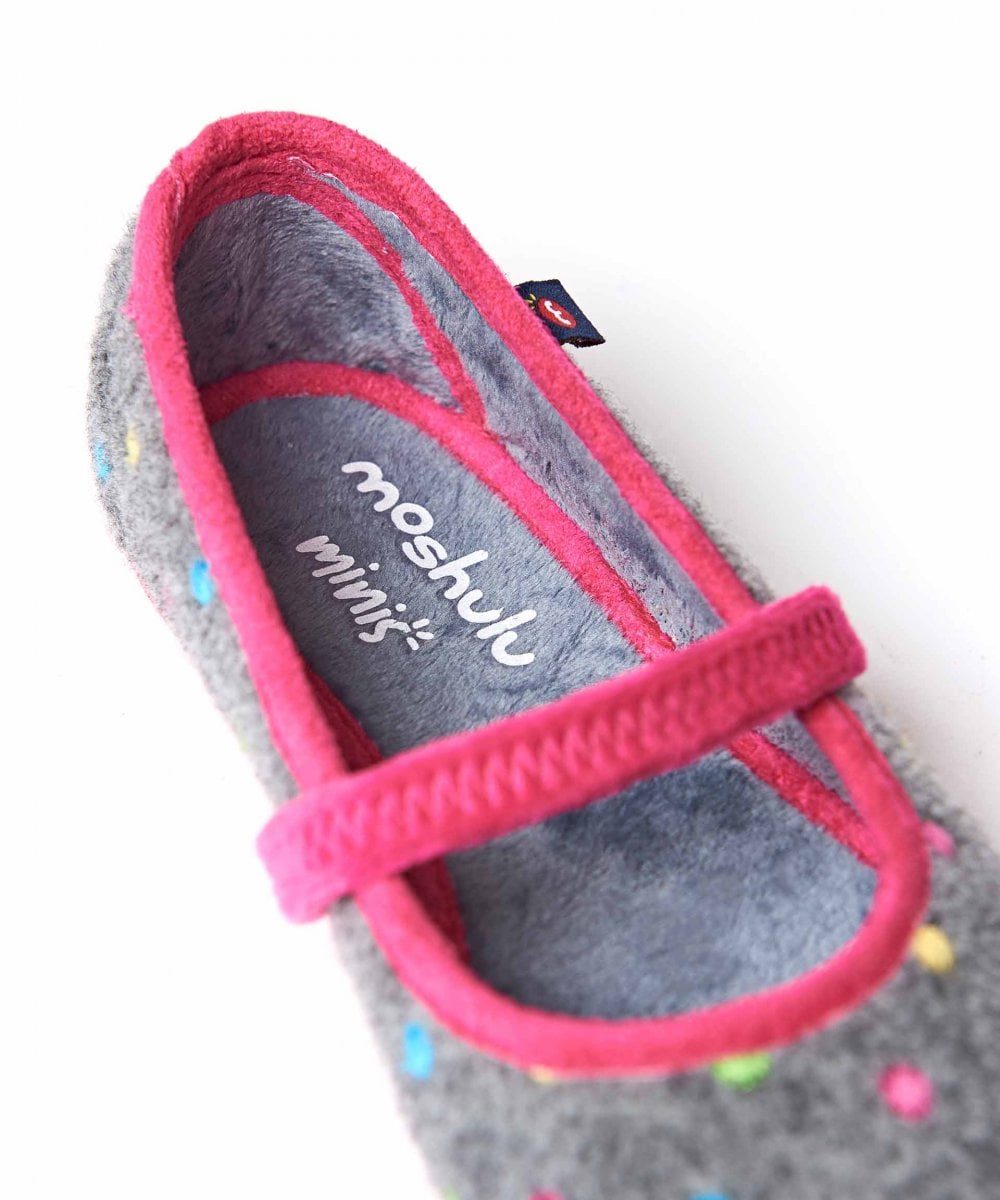 Grey kids spotty felt slippers - MINI CARAMEL CHARCOAL