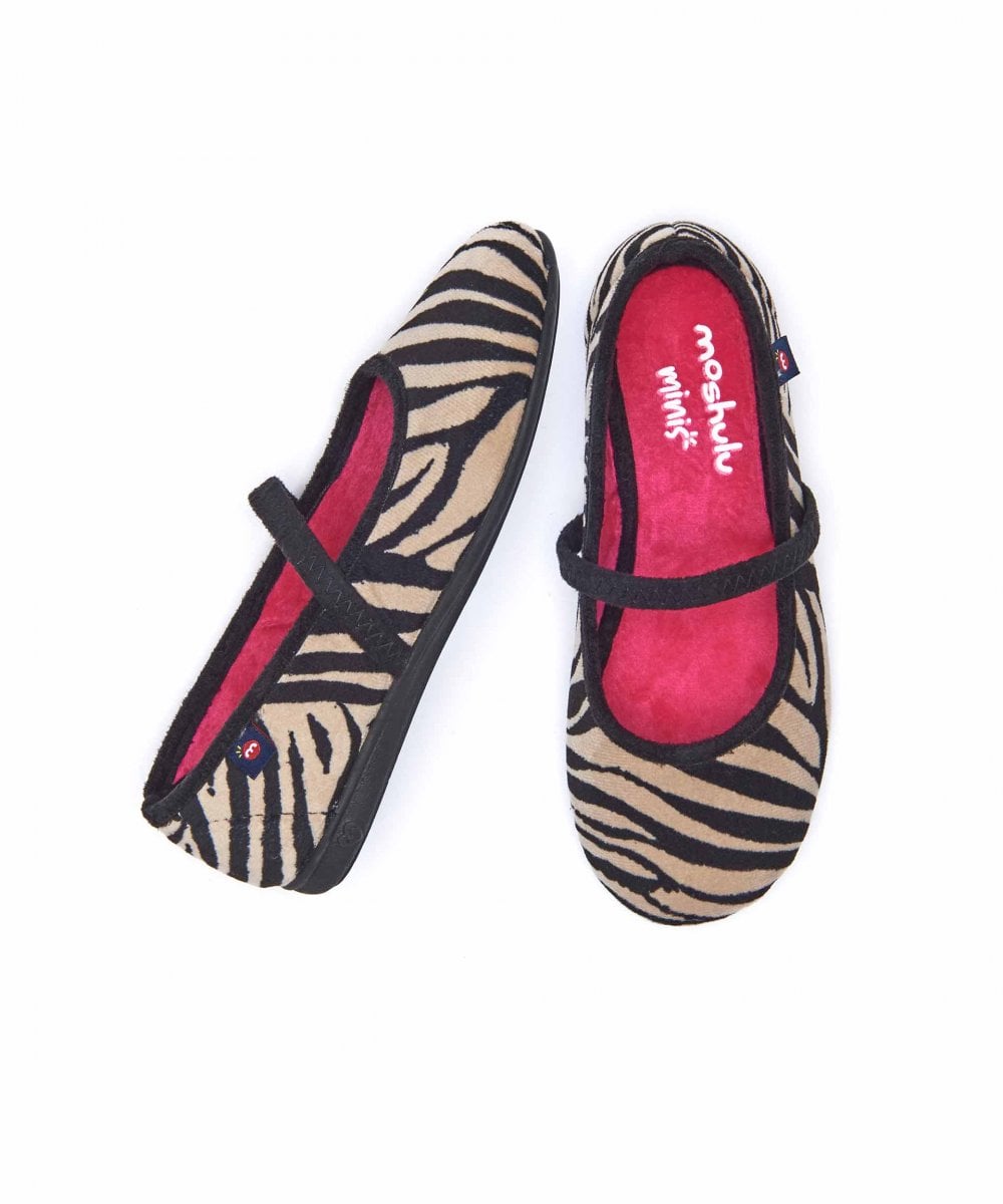 Black / White kids animal patterned slippers - MINI LEONA ZEBRA