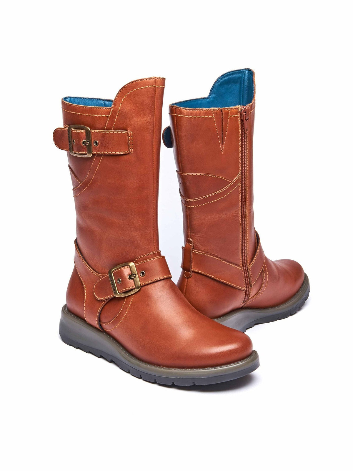 Orange / Red / Brown wedge mid-length leather boots - NIGHTJAR TERRACOTTA