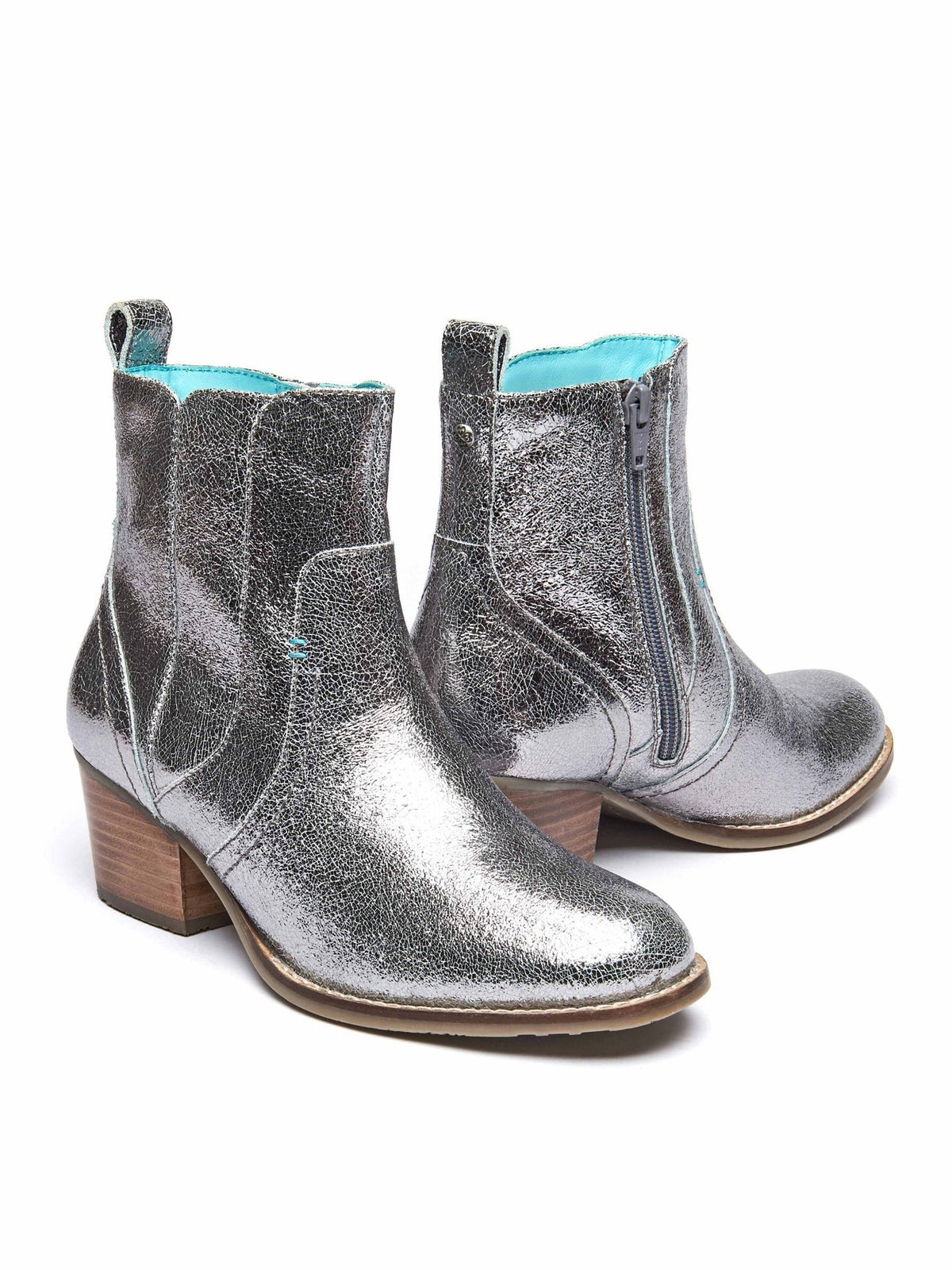 Metallic leather Western heeled ankle boots - MORISOT LEATHER SILVER METALLIC
