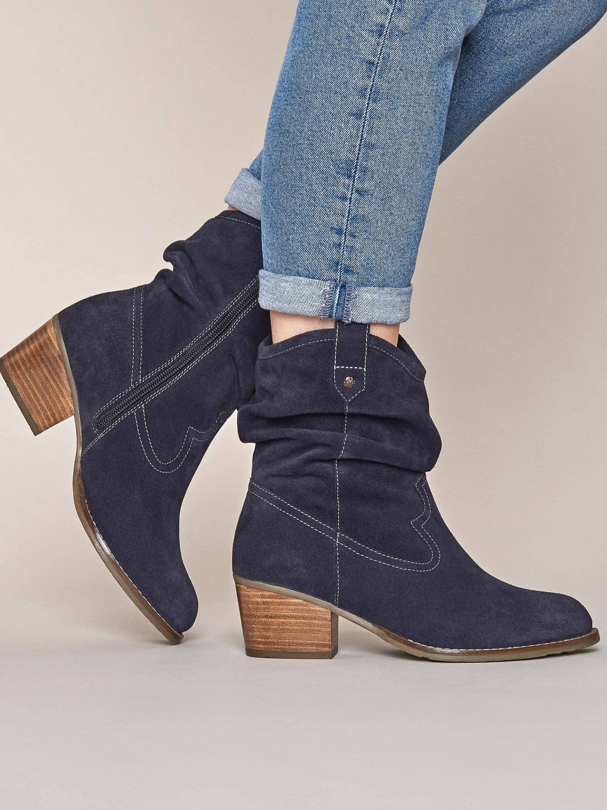 Blue suede Western ankle boots - ERICA INDIGO