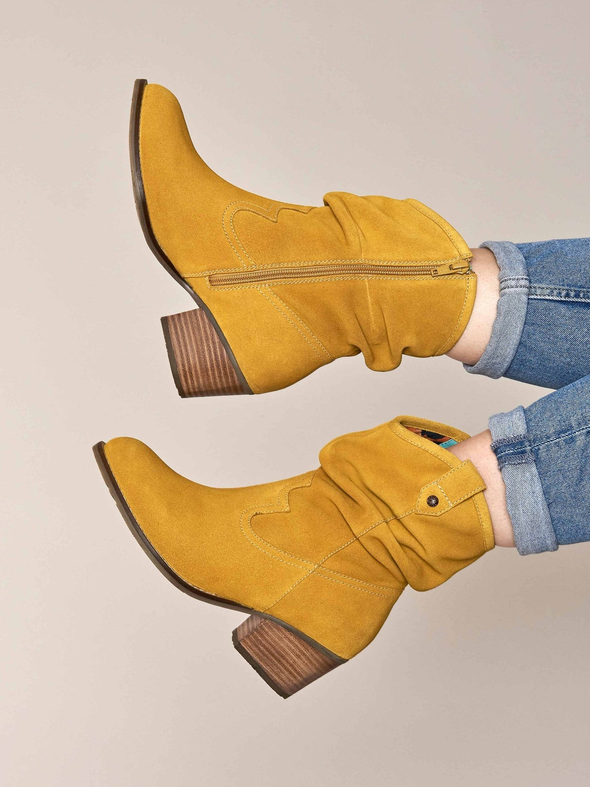Yellow suede Western ankle boots - ERICA YELLOW