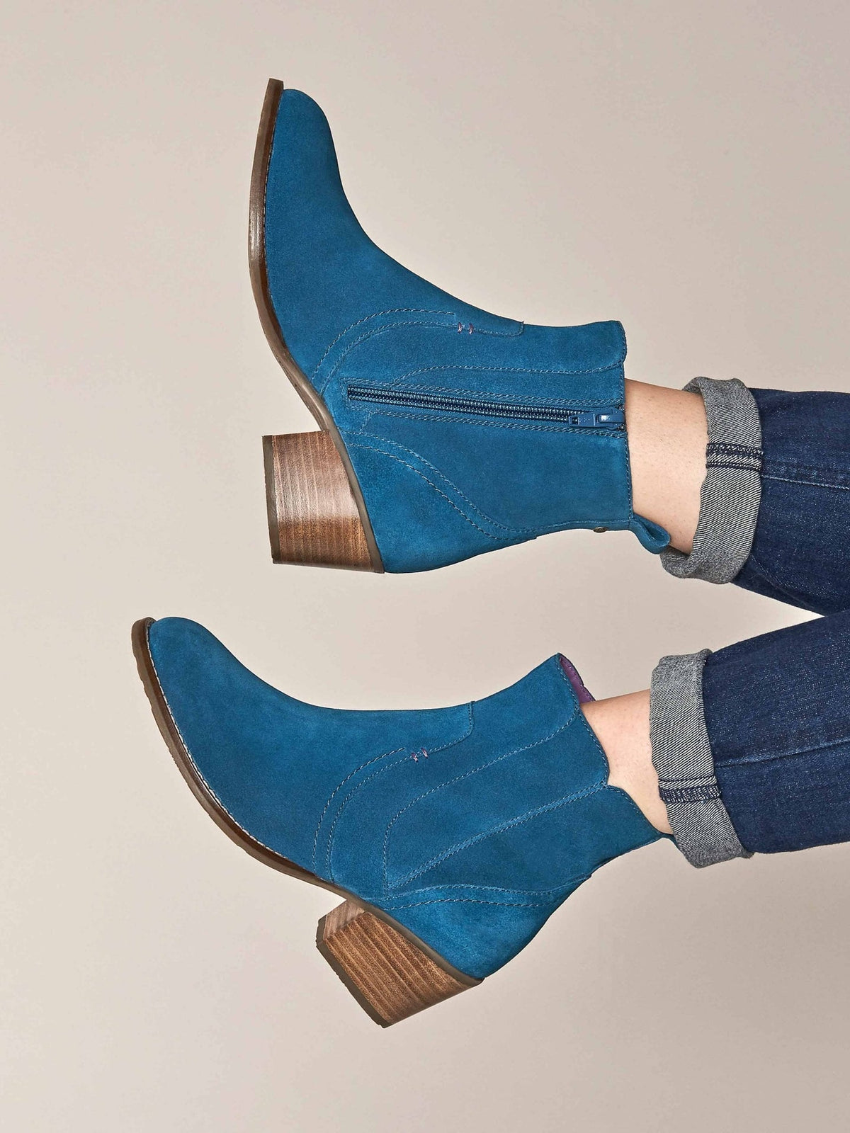 Blue western inspired heeled ankle boots - MORISOT DARK TEAL