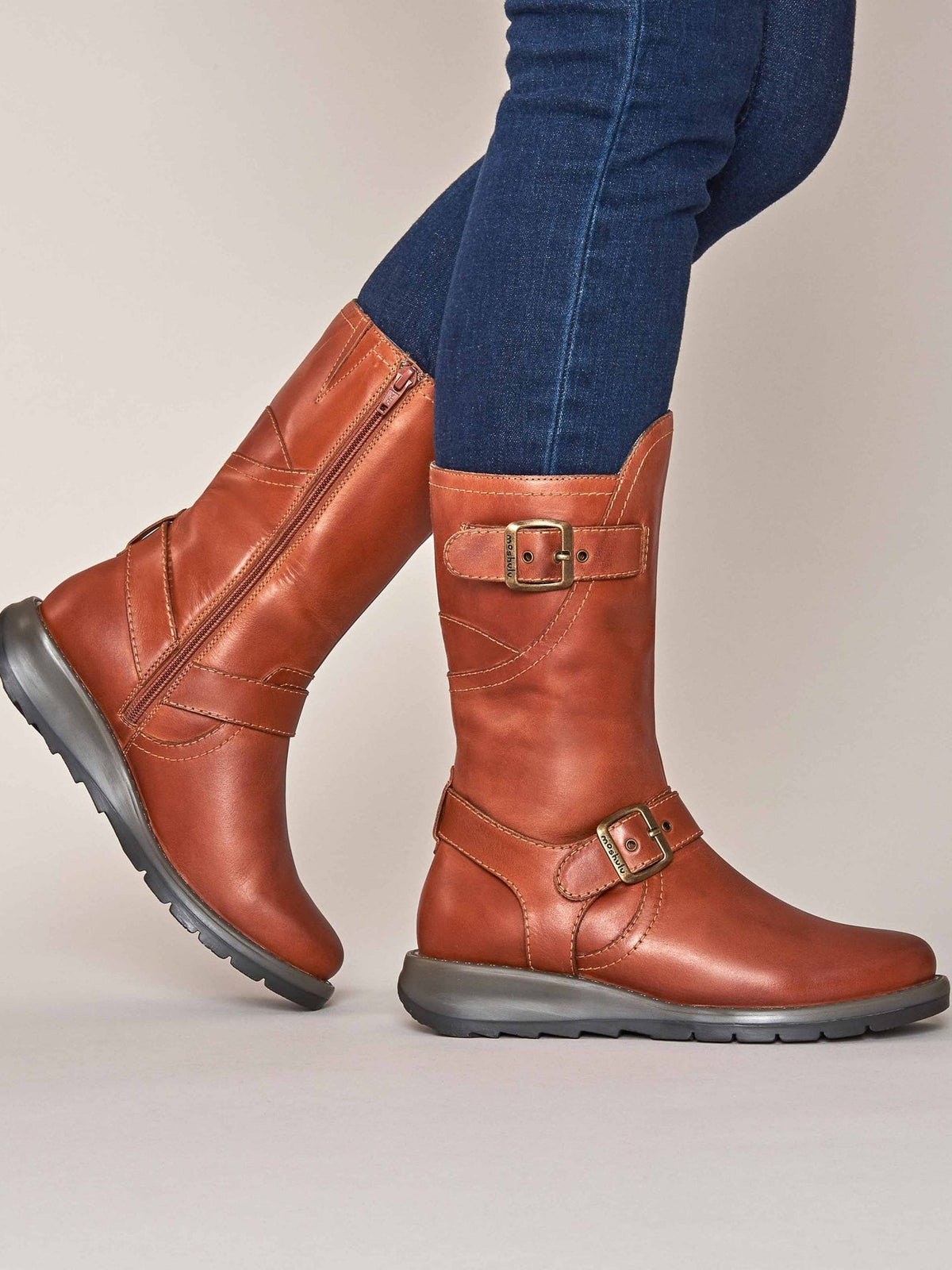 Orange / Red / Brown wedge mid-length leather boots - NIGHTJAR TERRACOTTA