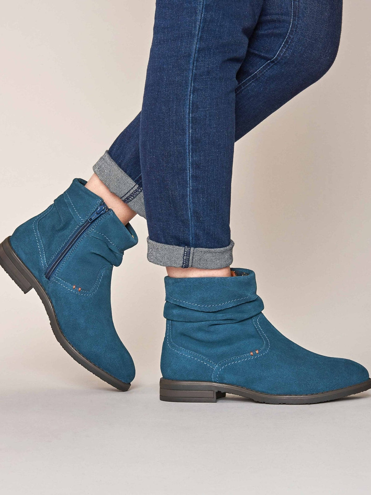 Blue ruched suede pixie ankle boots - PIPISTRELLE 3 DARK TEAL