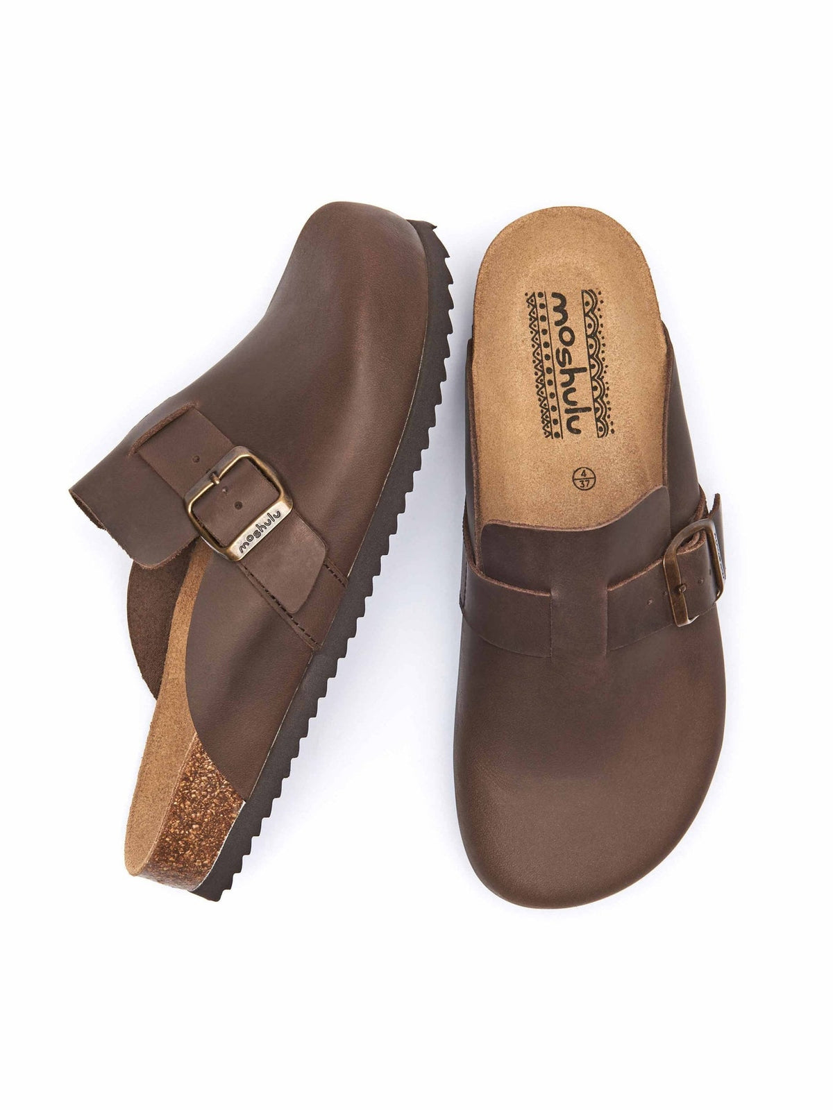 Brown leather cork footbed clogs - TULIPA WAXY CHOCOLATE