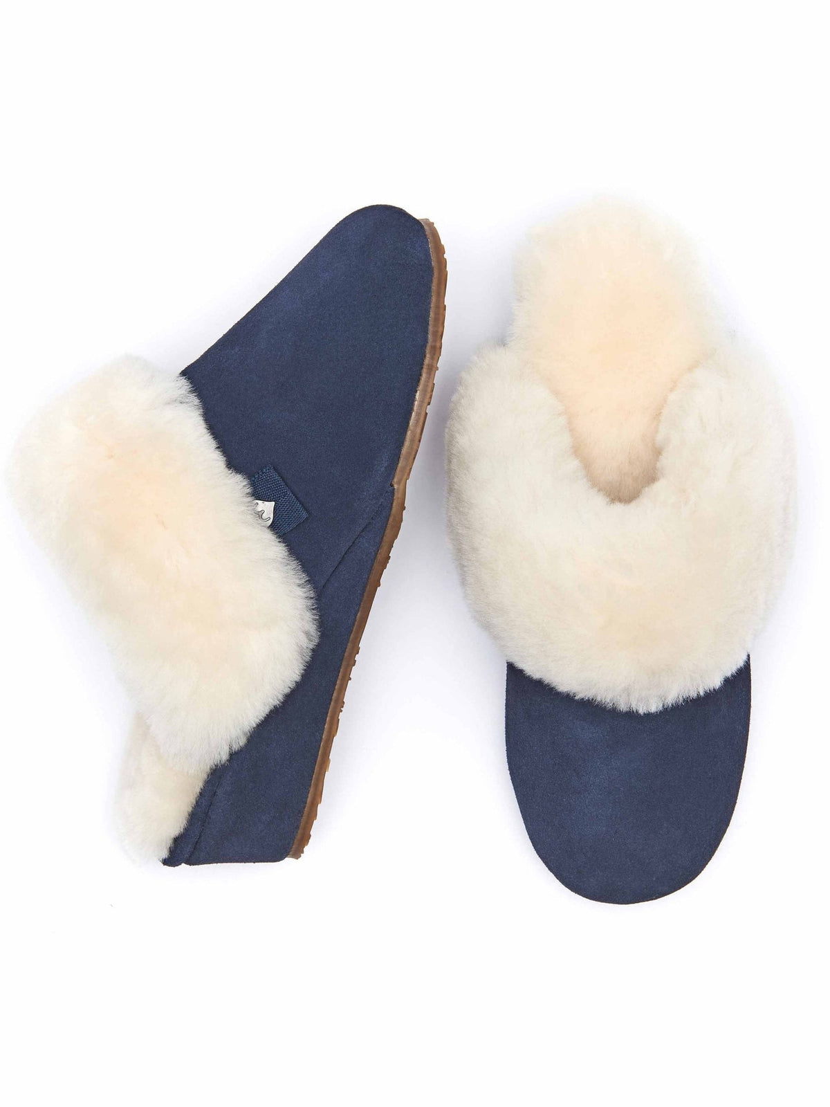 Blue ladies' sheepskin wedge slippers - CHARELLA INDIGO