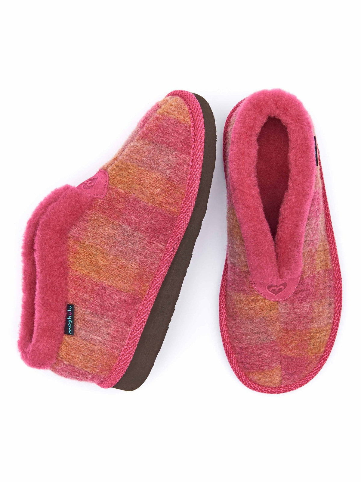 Pink felt plaid ankle boot slippers - NANIS PINK PLAID