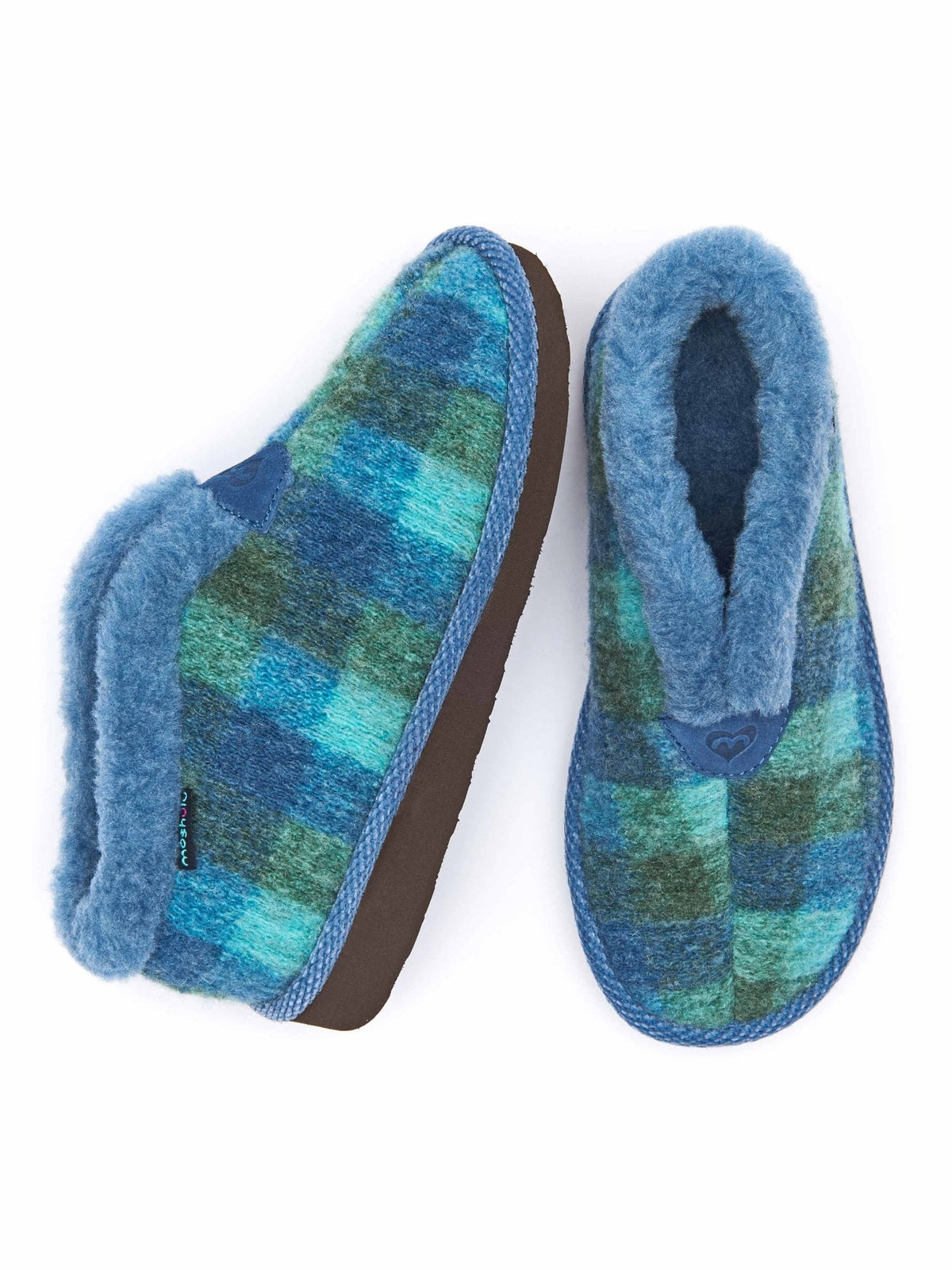 Blue felt plaid ankle boot slippers - NANIS BLUE PLAID
