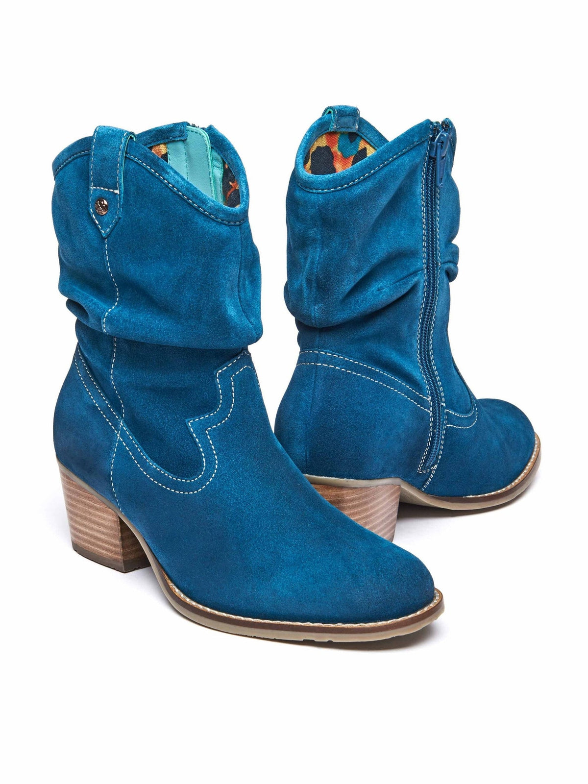 Blue suede Western ankle boots - ERICA DARK TEAL
