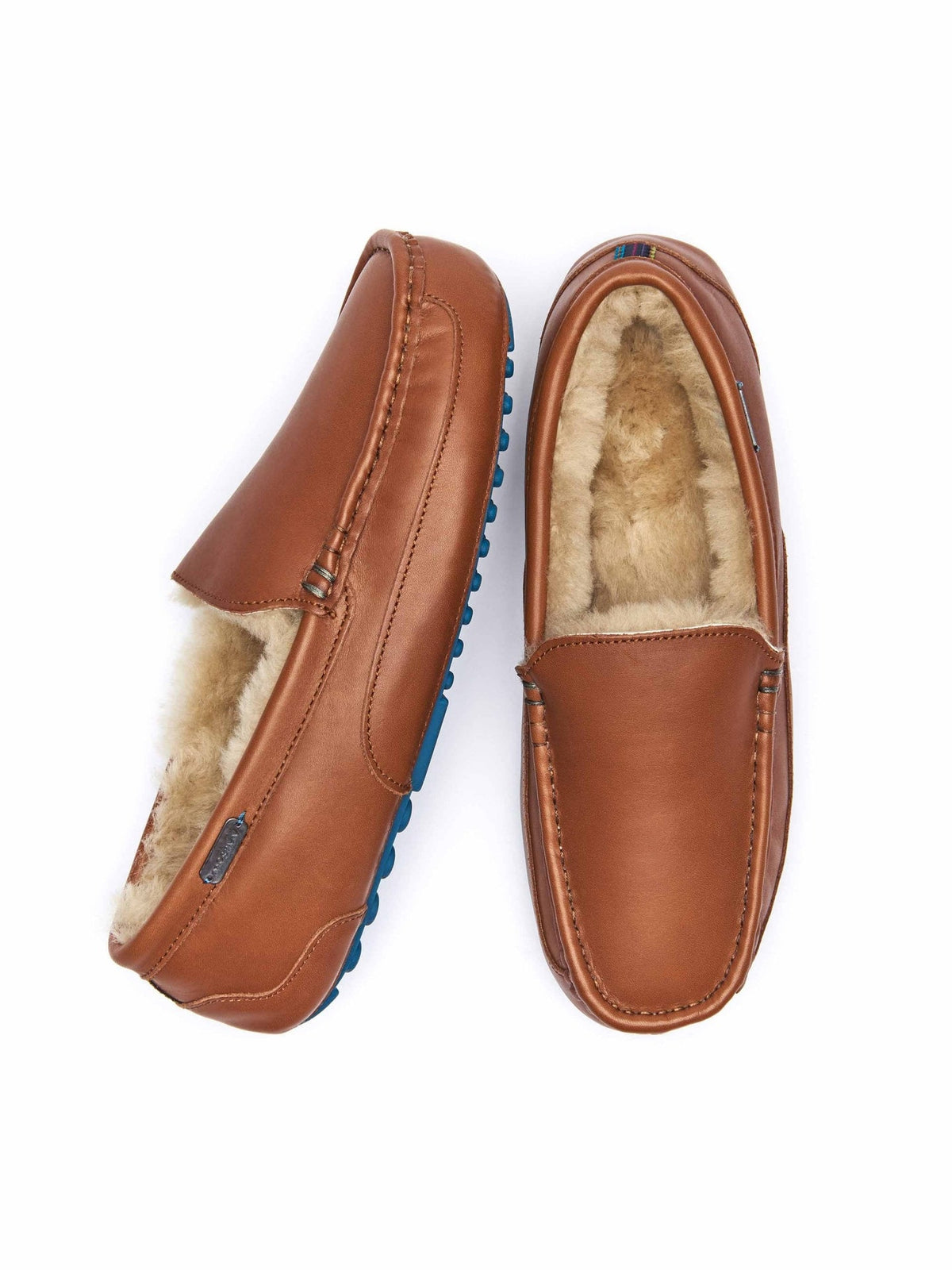 Brown men's sheepskin moccasin slippers - DISHLEY TAN LEATHER