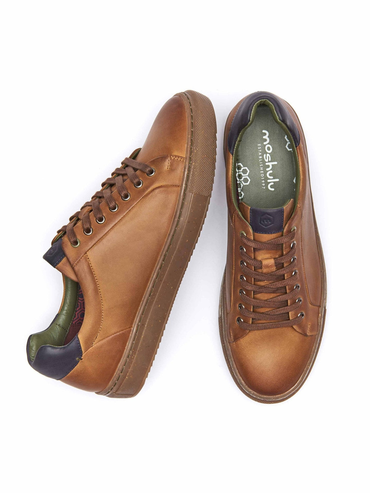 Brown men's round toe leather trainers - LOAM TAN LEATHER