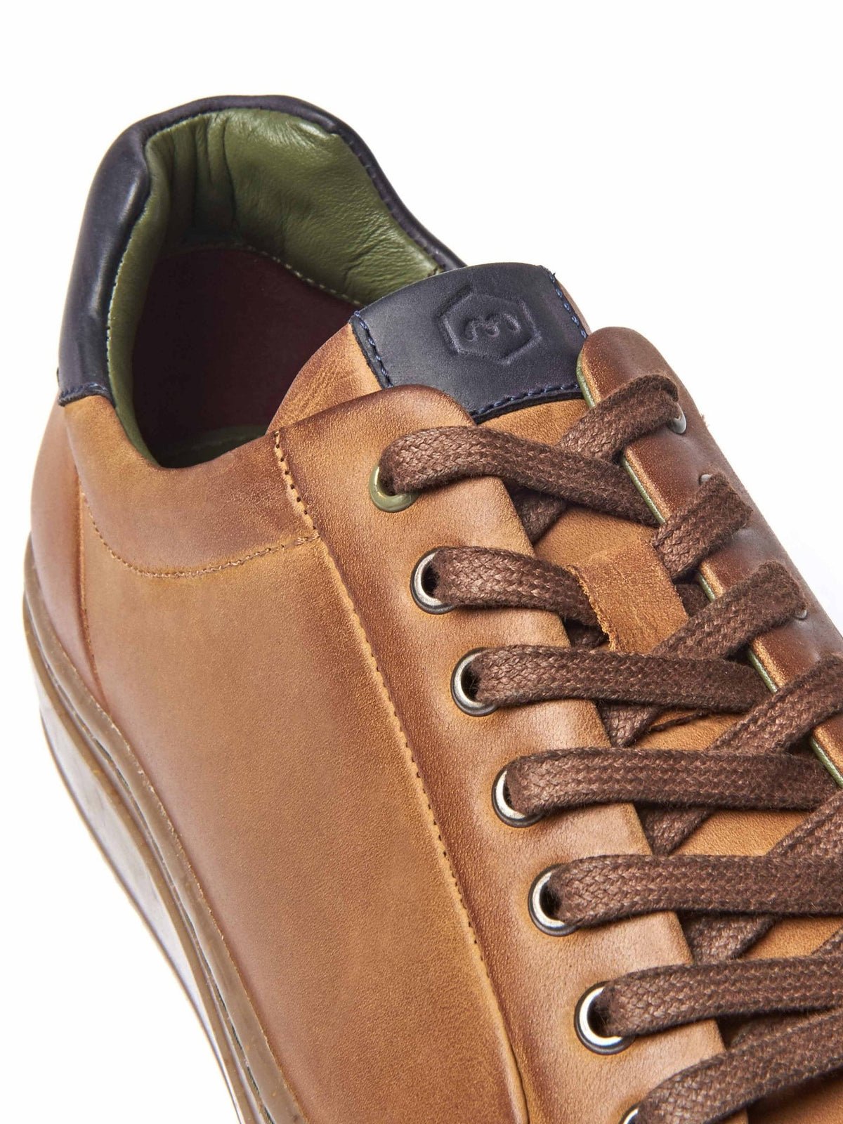 Brown men's round toe leather trainers - LOAM TAN LEATHER