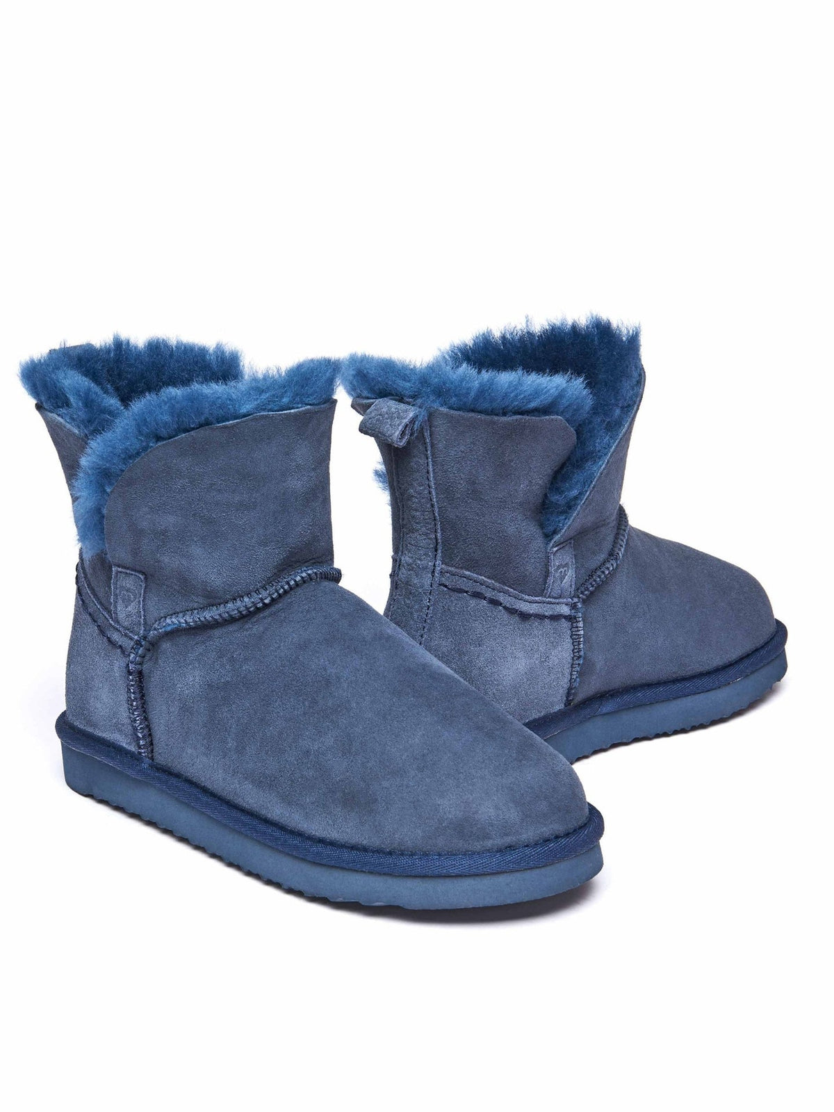 Blue Ladies' sheepskin bootie slippers - WATTLE INDIGO