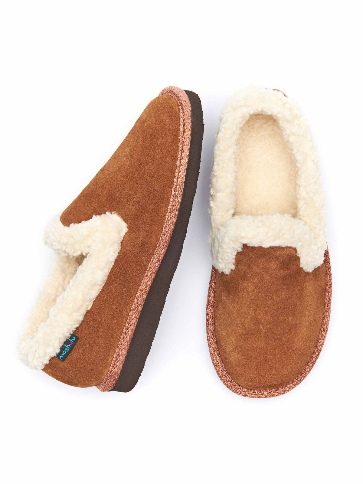 Brown suede fluffy lined full slippers - ONTARIO TAN