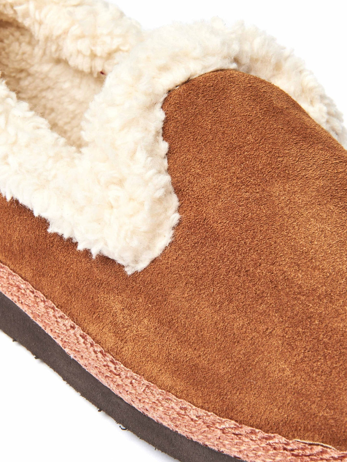 Brown suede fluffy lined full slippers - ONTARIO TAN