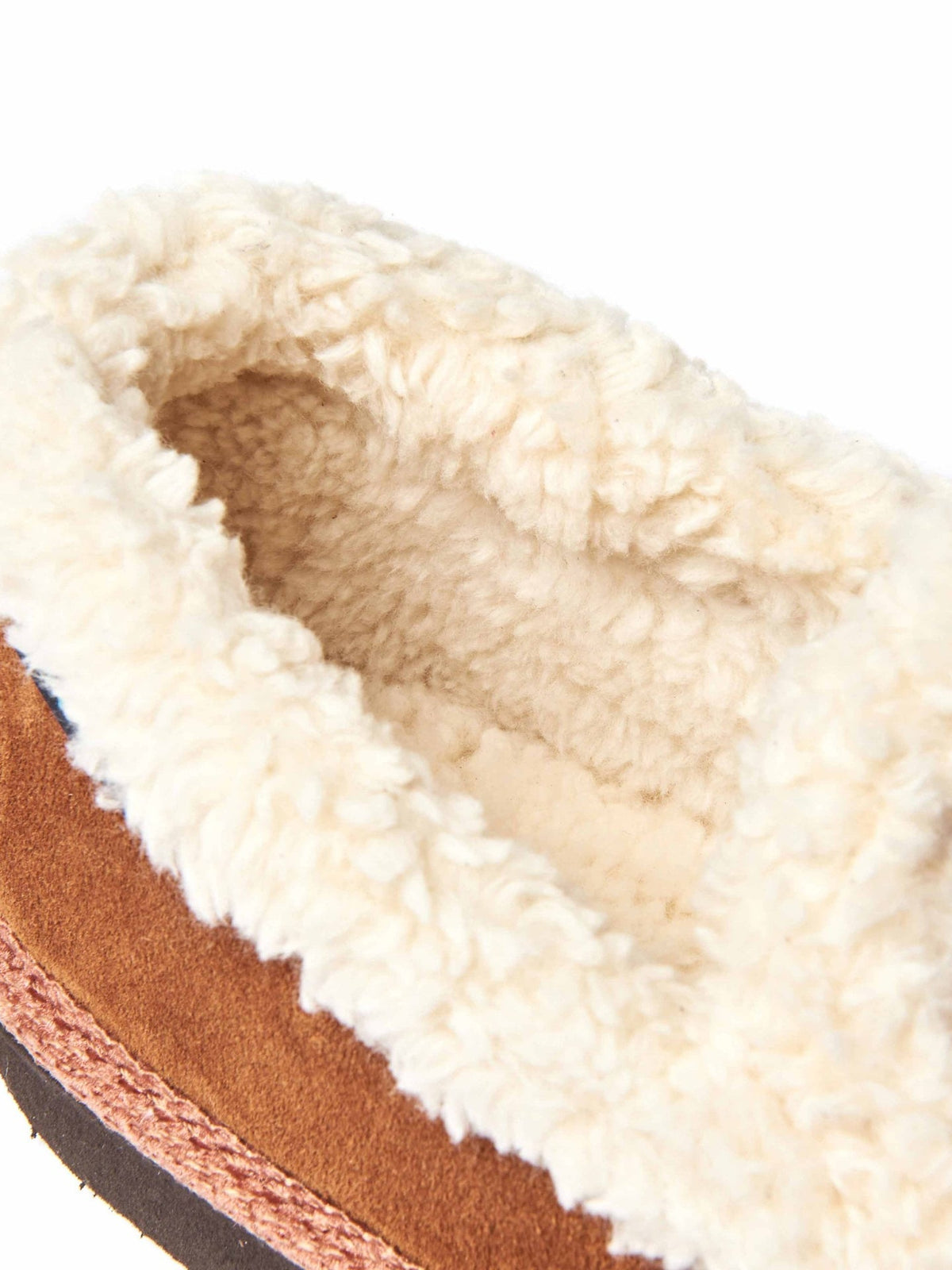 Brown suede fluffy lined full slippers - ONTARIO TAN
