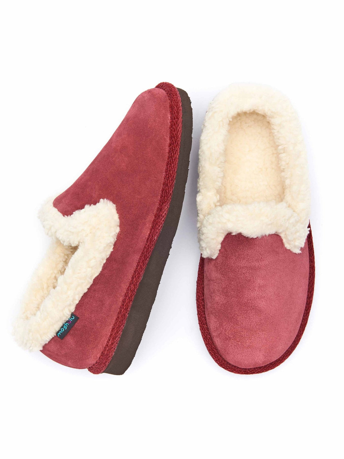 Red suede fluffy lined full slippers - ONTARIO CRANBERRY