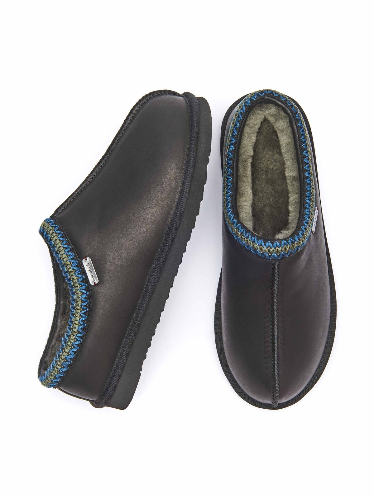 Black leather sheepskin mule slipper - SEATHORN BLACK