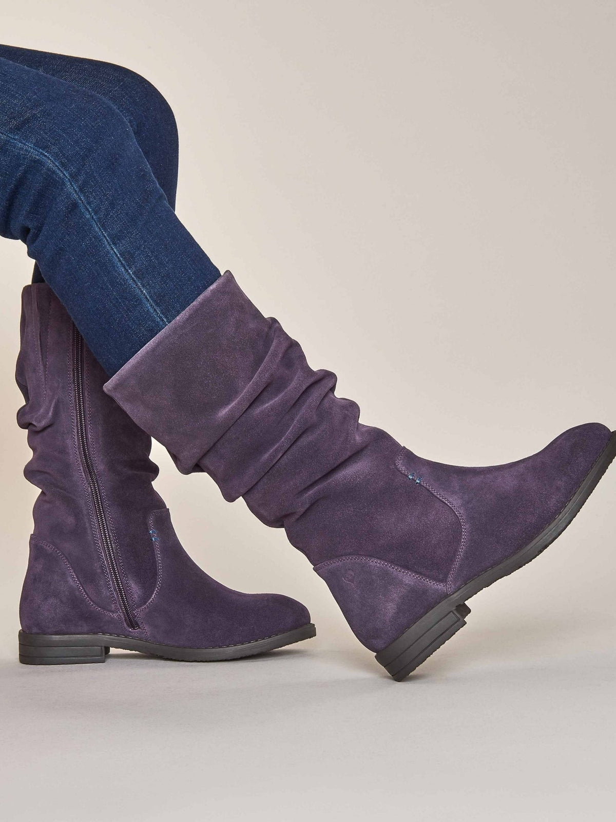 Purple ruched suede mid-length boots - GLACIER SUEDE 2 JEWEL PURPLE