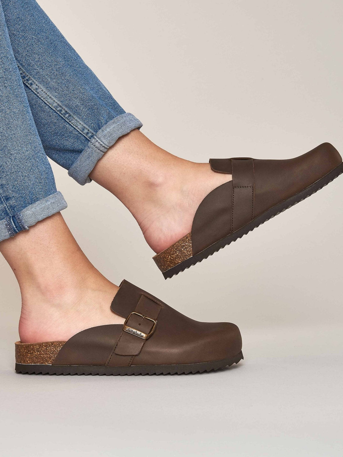 Brown leather cork footbed clogs - TULIPA WAXY CHOCOLATE