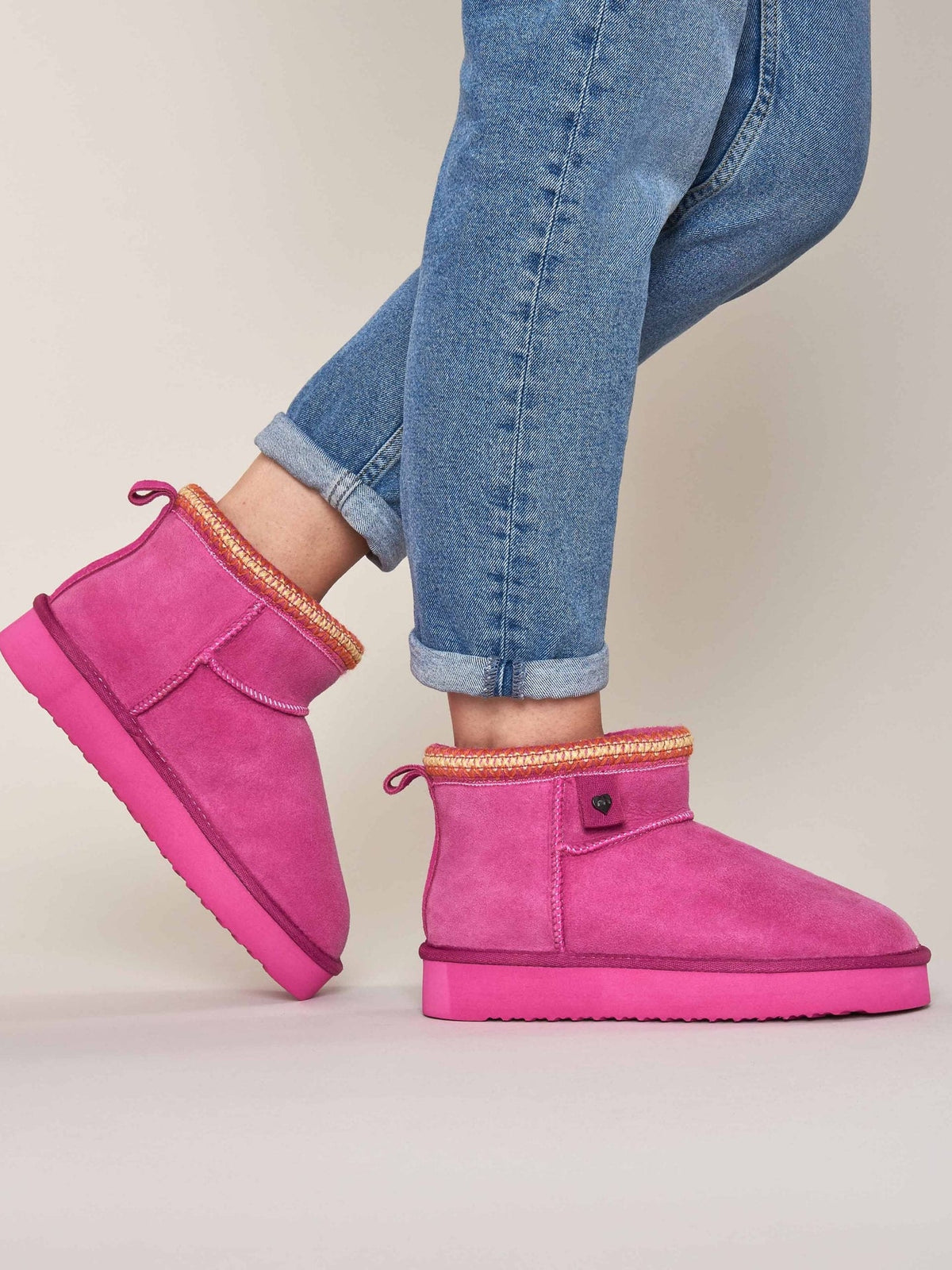 Pink sheepskin ankle boot slippers - MERRIMENT FUCHSIA PINK