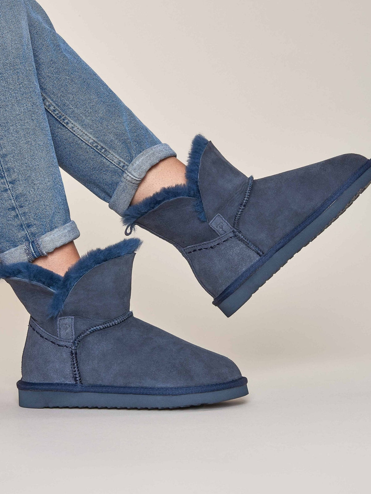 Blue Ladies' sheepskin bootie slippers - WATTLE INDIGO