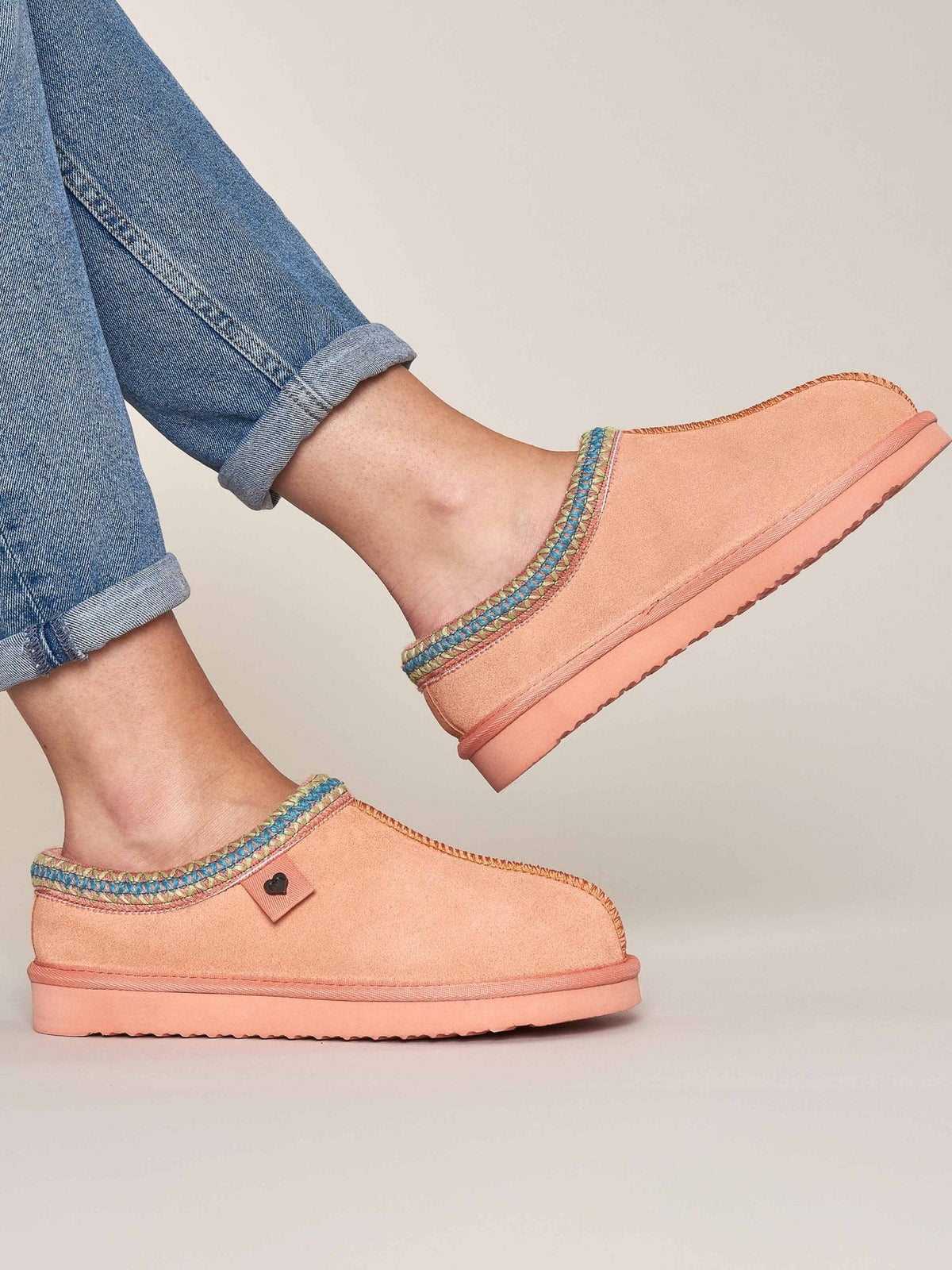 Orange scandi style sheepskin slippers - KIMOTO MANGO SORBET