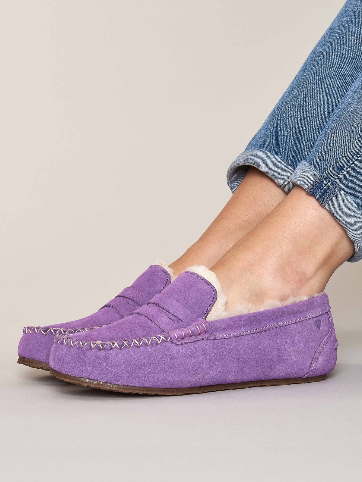 Purple suede moccasin sheepskin slippers - JOCUND HYACINTH PURPLE